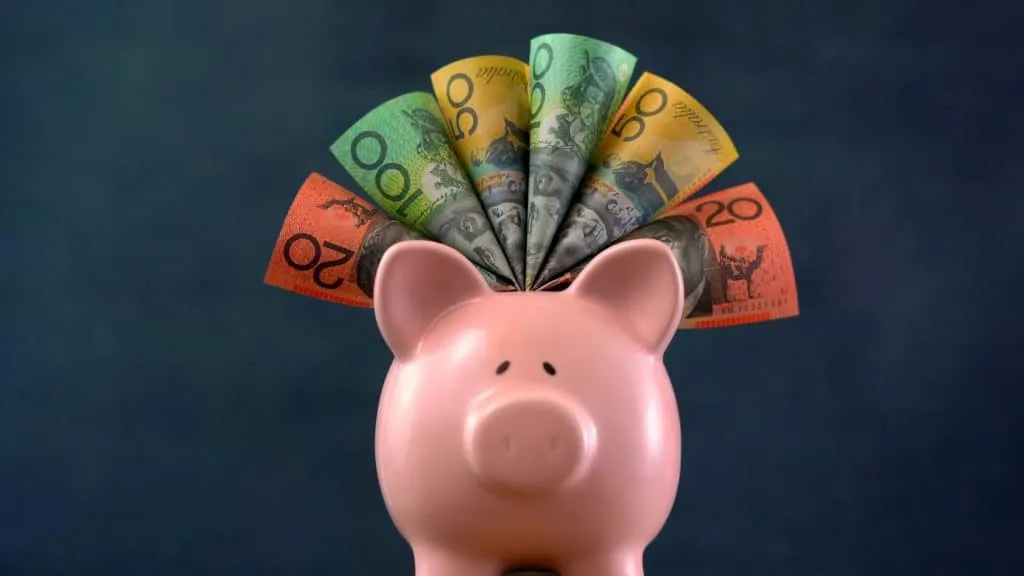 Piggy-Bank with a few dollars on the top to spend on Facebook Advertising