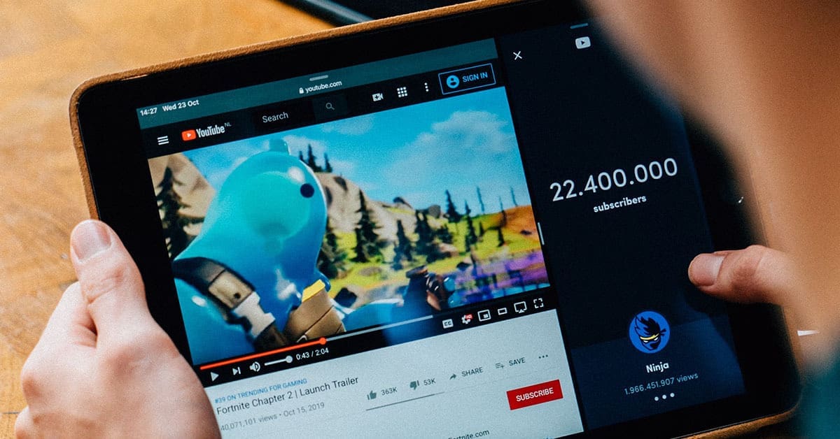 Tablet screen showing a YouTube video