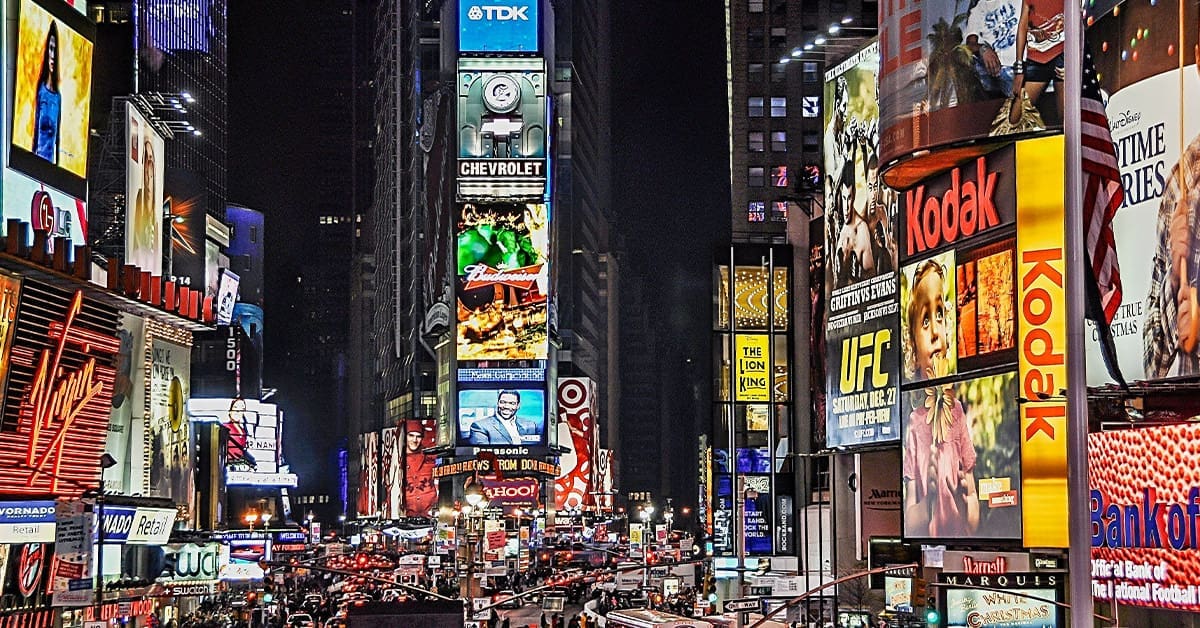Photograph of OOH ads at night