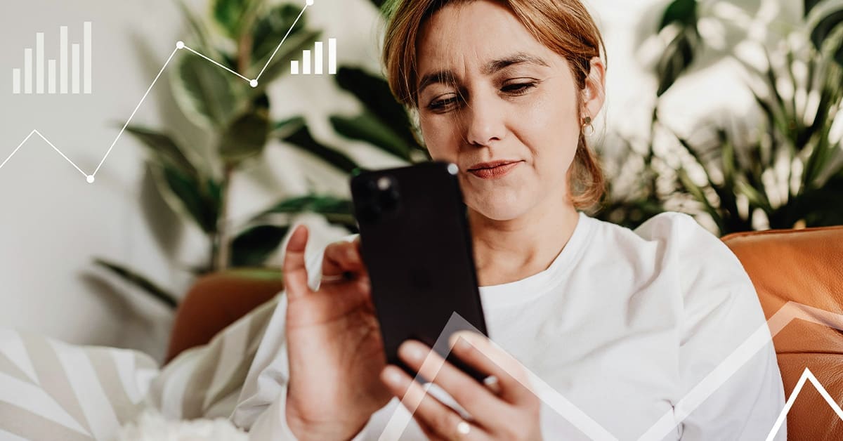 Woman conducting a search on a mobile device.